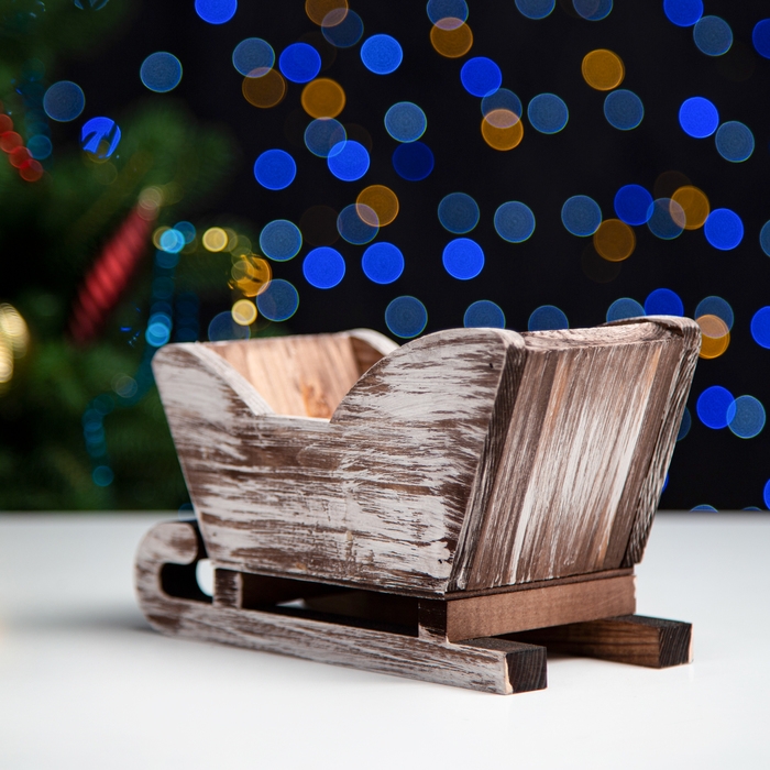 Новый год. Кашпо деревянное 20×12×13 см  Новый год. Кашпо деревянное 20×12×13 см "Санки", состаренный Дарим Красиво