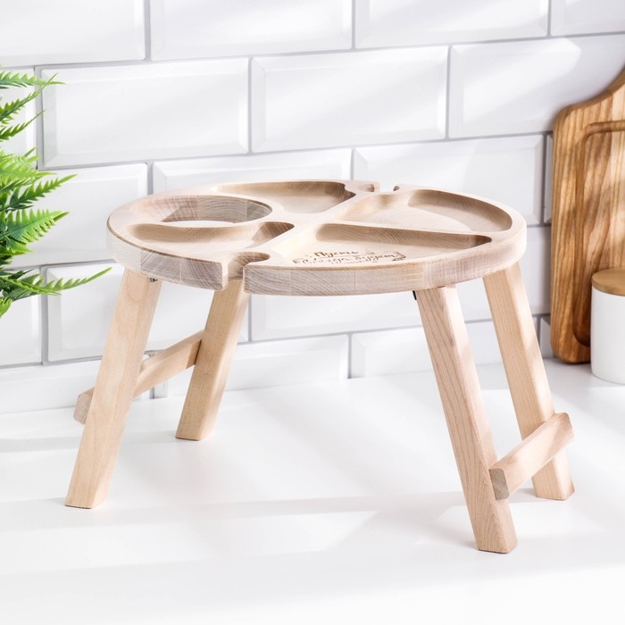 Столик - поднос с менажницей и складными ножками  Столик - поднос с менажницей и складными ножками "Пусть всегда будет вкусно"D=30х2 берёза