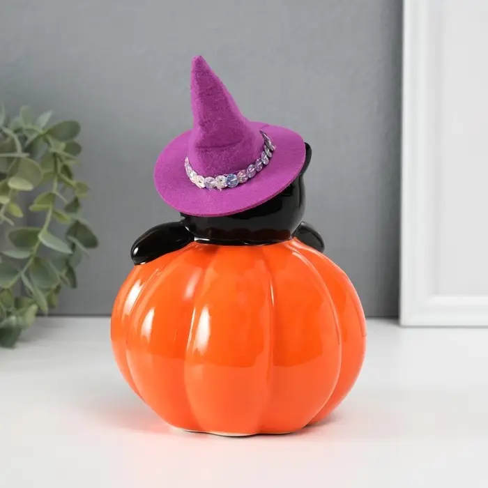 Копилка для денег &laquo;Котик в тыкве&raquo;, керамика, 11.7&times;12&times;13.4 см