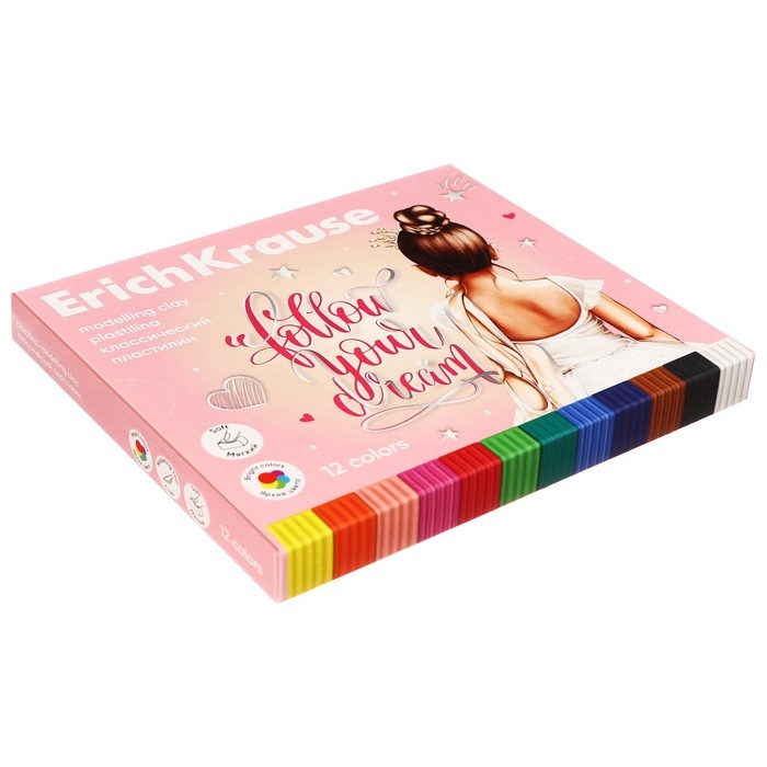 Пластилин со стеком 12 цветов, 180 г, ErichKrause Пластилин со стеком 12 цветов, 180 г, ErichKrause "Pointes", в картонной упаковке