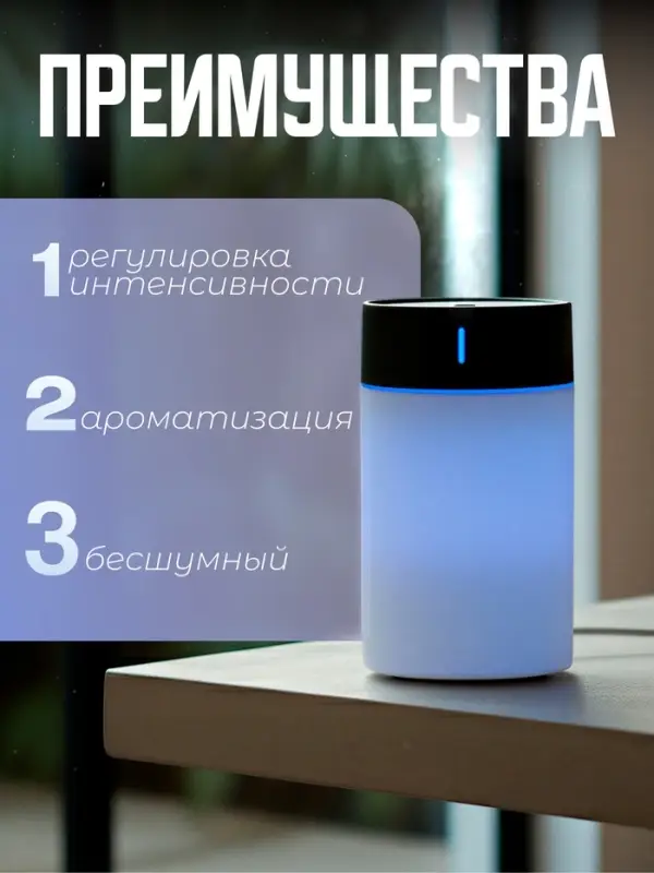 Увлажнитель воздуха Luazon HM-1, ультразвуковой, 260 мл, с подсветкой, 2 Вт, портативный, серый