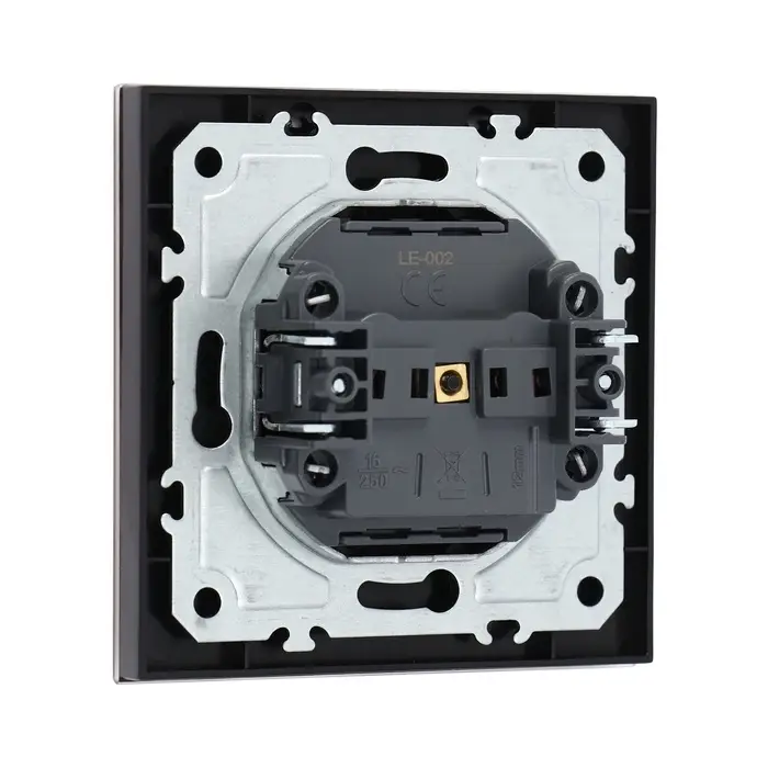 Розетка TOT Matte Glass, 10 А, стекло, скрытая, одноместная, без заземления, чёрная