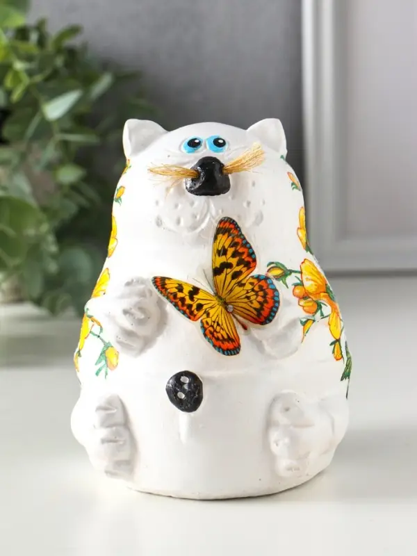 Копилка "Кот с букетом" 13,5х11х13,5 см