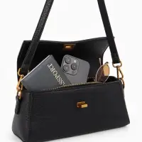 Сумка женская мессенджер TEXTURA на клапане, 26&times;9&times;12 см, чёрная