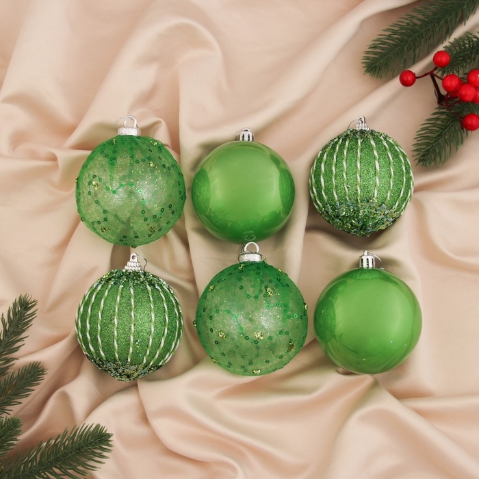 Набор шаров пластик d-8 см, 6 шт Набор шаров пластик d-8 см, 6 шт "Кейлеб" зелёный
