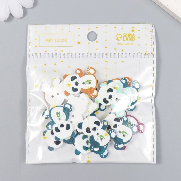 Набор пуговиц декоративных дерево Набор пуговиц декоративных дерево "Панда с бамбуком" набор 15 шт МИКС 2,7х2,5 см