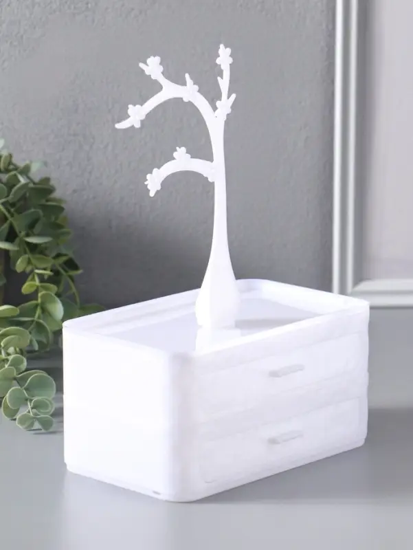 Шкатулка универсальная  "Цветущее дерево", 2 яруса,  17,2х10,5х24 см,  цвет белый