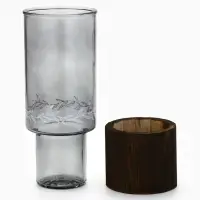 Ваза для цветов с деревянной подставкой из темного стекла, 25.5&times;10 см, 1.25 литра