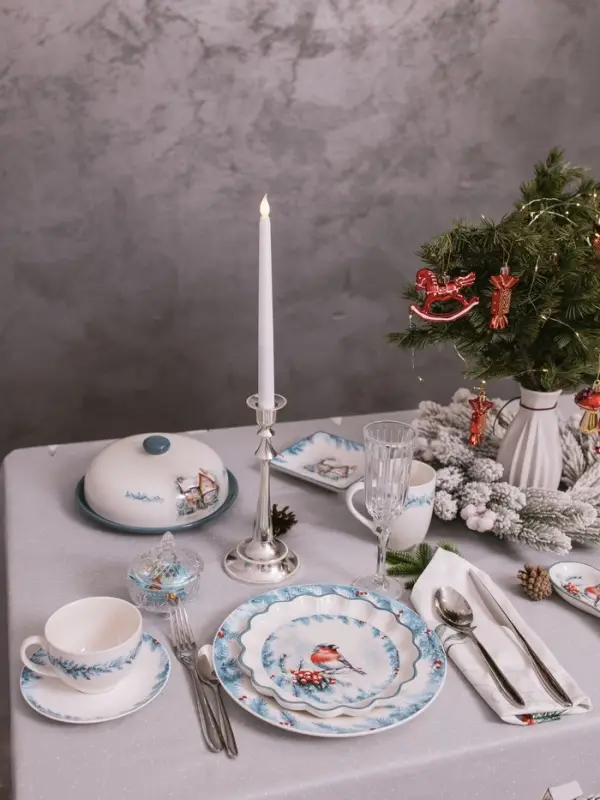 Чайная пара новогодняя &laquo;Зимний вечер&raquo;, 2 предмета: чашка 210 мл, блюдце d=15.5 см, фарфор, белая