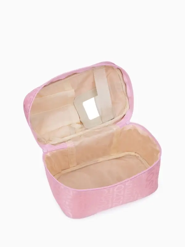 Косметичка-сундучок на молнии, на подкладке, с ручкой, зеркалом, с буквами, розовая