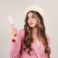 Расчёска массажная, широкая, вентилируемая, 8,5 × 20,5 см, PVC коробка, цвет розовый/белый
