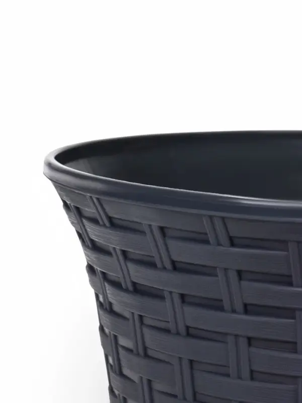 Кашпо для цветов &laquo;Ротанг&raquo;, 6.1 л, d=25.5 см, h=18.9 см, пластиковое, с поддоном, серое