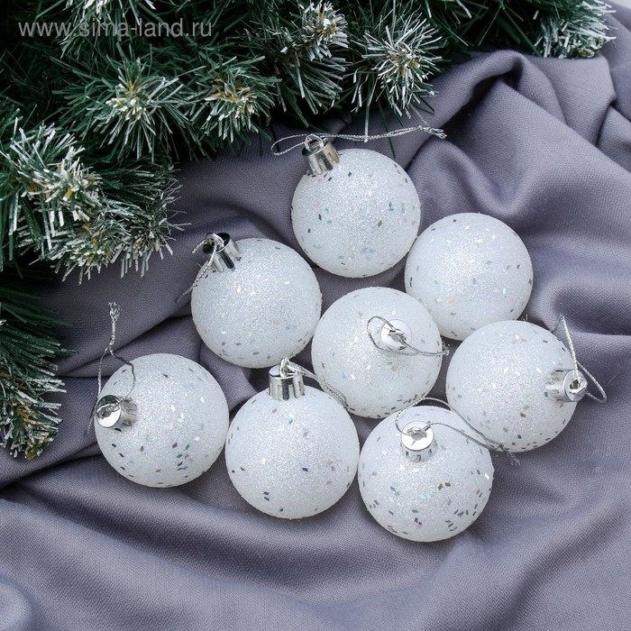 Набор шаров пластик d-5 см, 8 шт Набор шаров пластик d-5 см, 8 шт "Блеск конфетти" белый