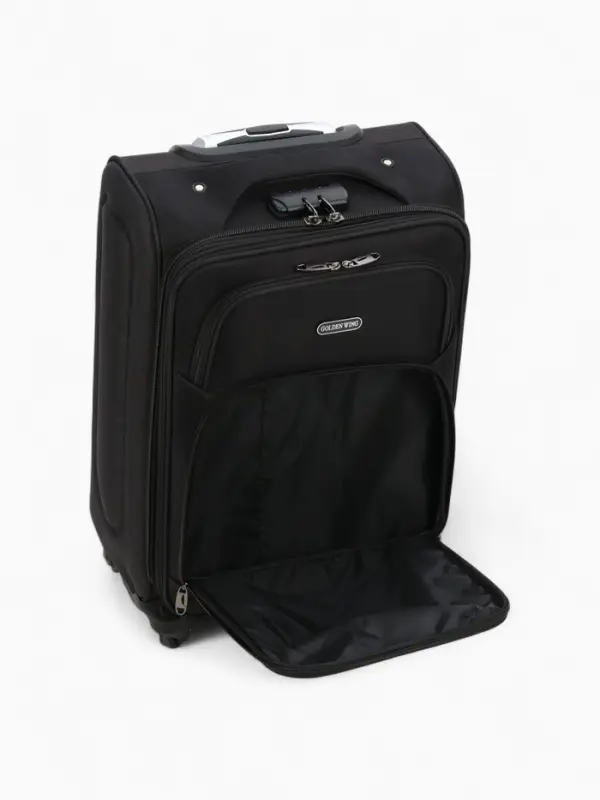 Чемодан 20 Чемодан 20", Текст, 37*23*54, отд на молнии, 2 нар/карм, увелич, код замок, 4 колеса, черный 10875