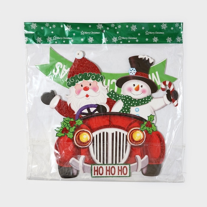 Декоративное украшение (подвеска)  Декоративное украшение (подвеска) "Дед мороз и снеговик на автомобиле" 40х34 см