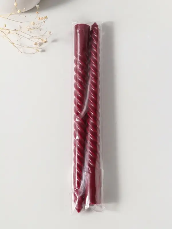Набор свечей витых 25 см, 2 шт., 57 г, 5 ч, бордовый