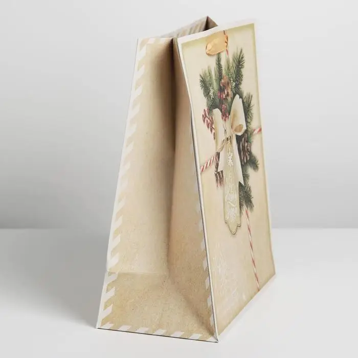 Пакет подарочный новогодний крафтовый «Поздравляю с Новым годом!», ML 23 х 27 х 8 см Пакет подарочный новогодний крафтовый «Поздравляю с Новым годом!», ML 23 х 27 х 8 см