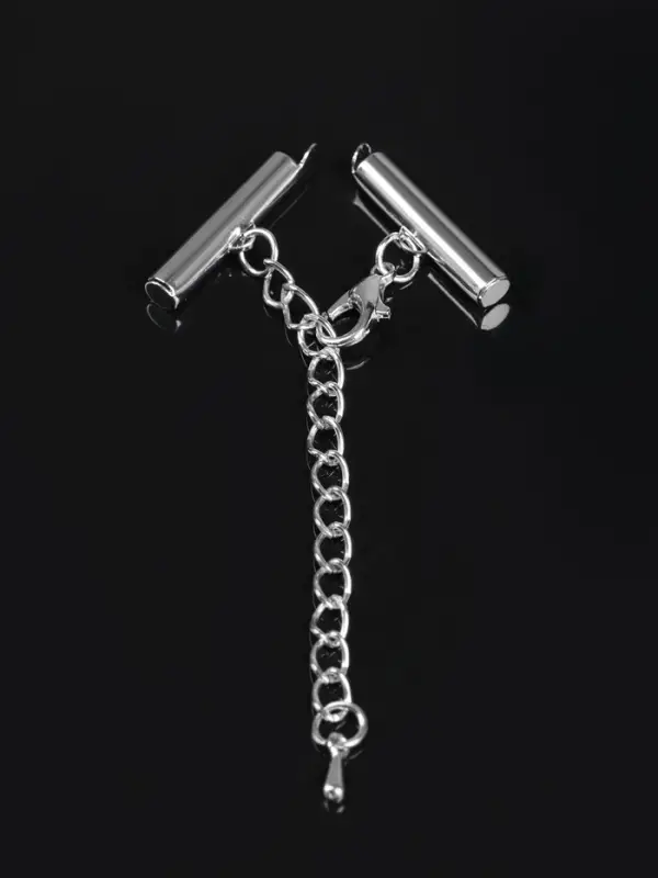 Концевик для браслета из бисера (пара) 20 мм, с цепочкой удлинителем, цвет серебро