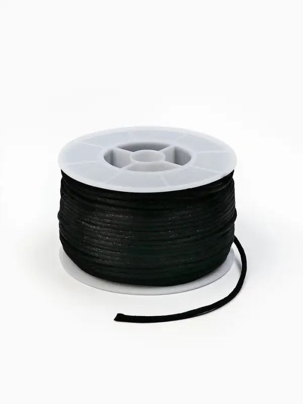 Шнур атласный на бобине 2мм ,50 метров, цвет чёрный Шнур атласный на бобине 2мм ,50 метров, цвет чёрный