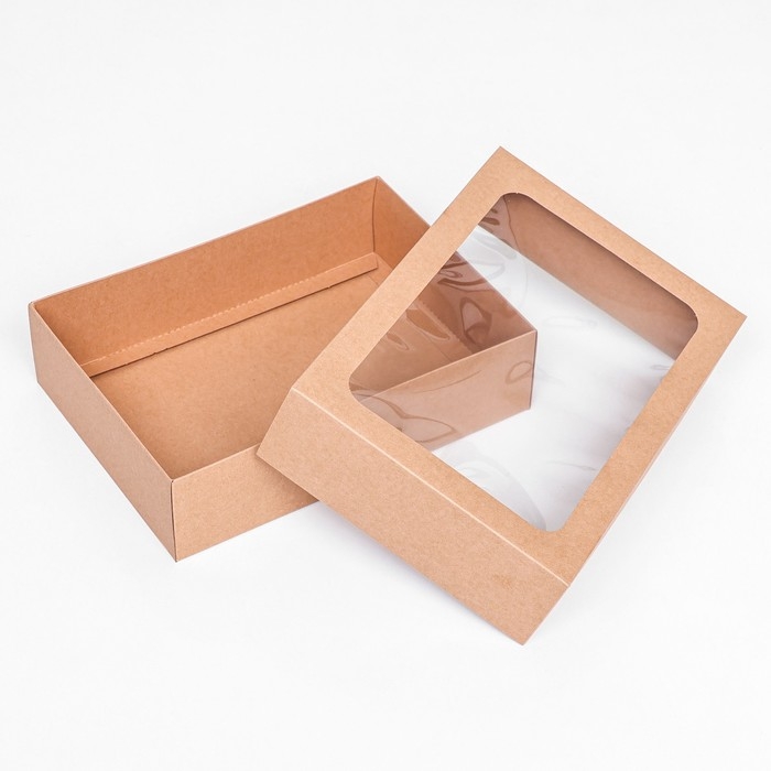 Коробка складная, крышка-дно, с окном, крафт, 25 х 18 х 6,5 см, Коробка складная, крышка-дно, с окном, крафт, 25 х 18 х 6,5 см,