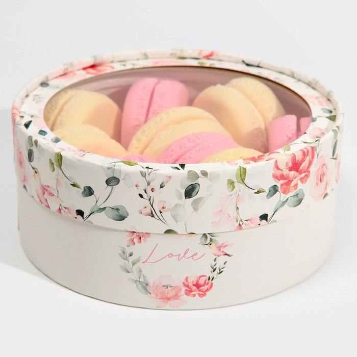 Коробка для макарун, кондитерская упаковка тубус с окном, Love, 16 х 16 х 5 см Коробка для макарун, кондитерская упаковка тубус с окном, Love, 16 х 16 х 5 см