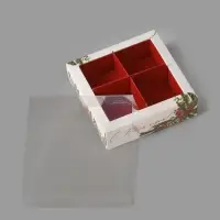 Коробка под 4 конфеты с ячейками «Акварельные веточки», 10 х 10 х 3 см