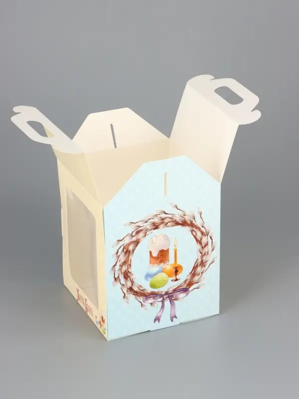 Коробка подарочная пасхальная с окном, с фронтальной загрузкой «Верба» 15×15×18 см