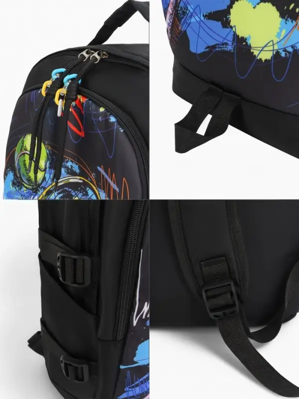 Рюкзак школьный &laquo;Тенис&raquo;, с карманами, с рисунком, размер 31&times;16&times;42 см, чёрный