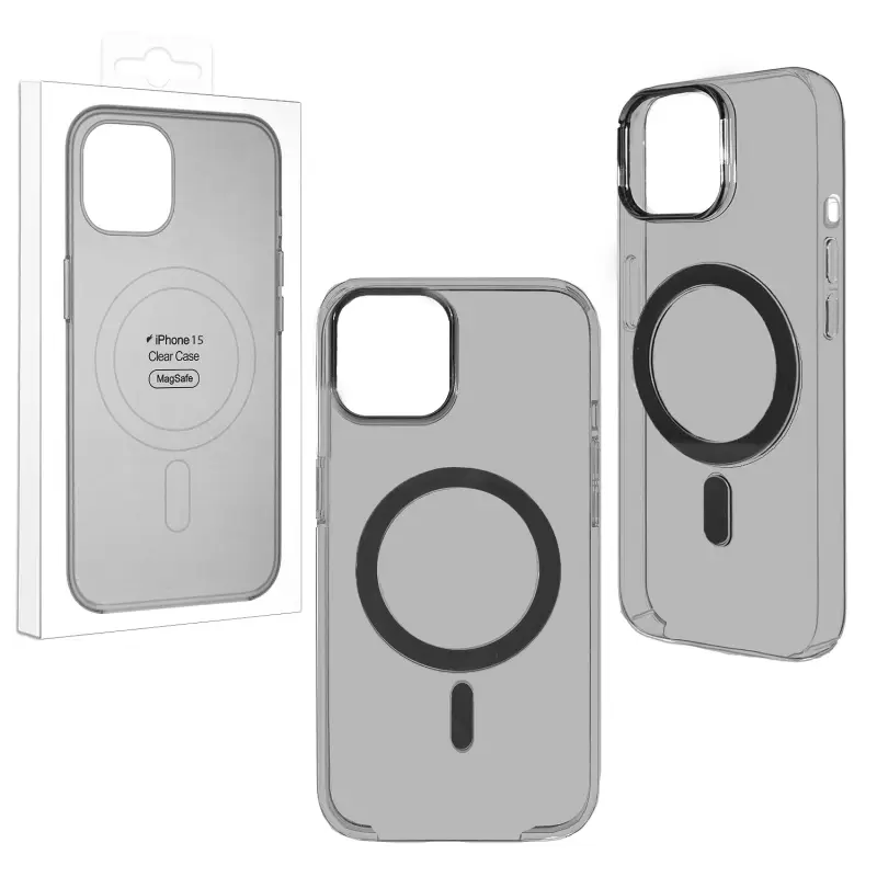 Чехол iPh 15 Clear Case Black (MagSafe + анимация NFC  Clear) ORG