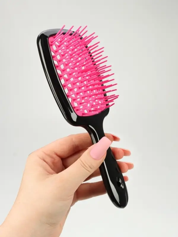 Расчёска массажная, широкая, вентилируемая, 8.5&times;20.5(&plusmn;1) см, чёрная/розовая