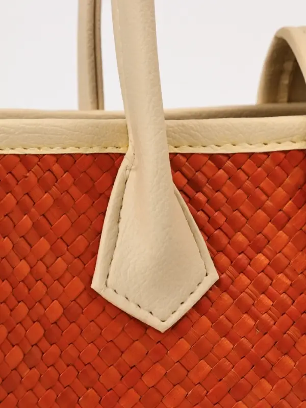 Сумка плетёная на застёжке из пандана, 30&times;10&times;35 см, бежево-оранжевая