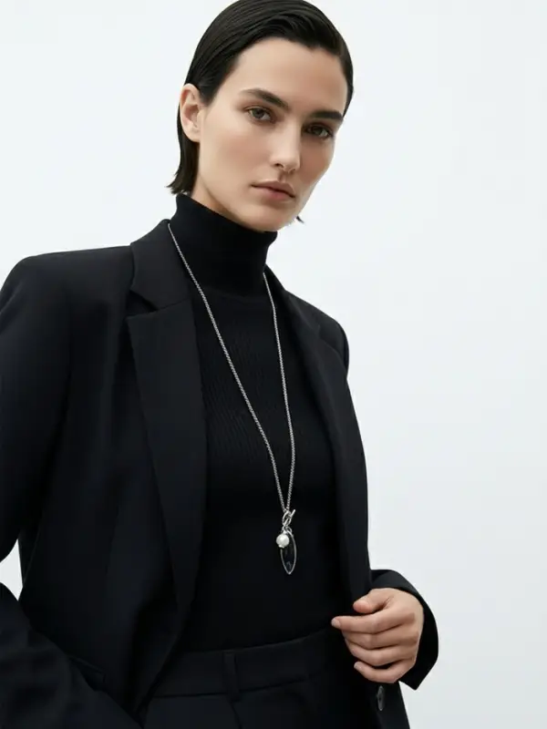 Кулон на цепочке &laquo;Стиль. Эллипс&raquo;, серый в серебре