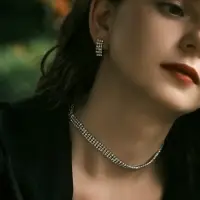 Набор 2 предмета: серьги, чокер &laquo;Лёд&raquo;, три ряда, белый в серебре, 30 см