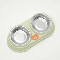 Миска металлическая двойная наклонная на пластиковом основании, 28.5&times;15&times;7 см, зелёная