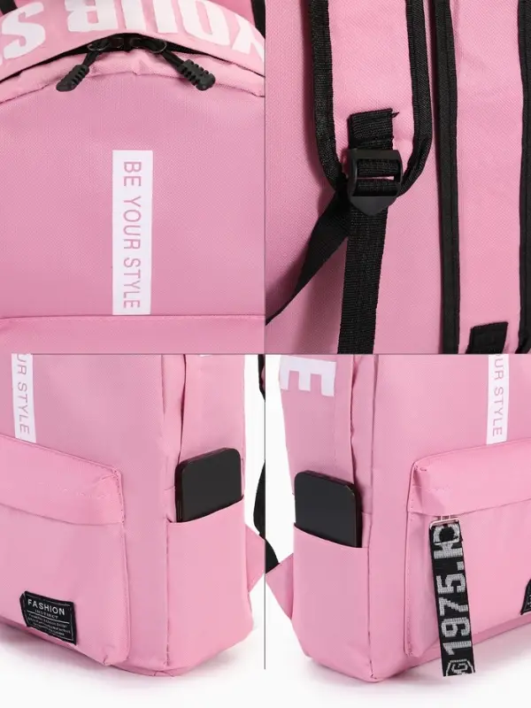 Рюкзак молодёжный на молнии, с карманами, размер 27&times;10&times;37.5 см, розовый