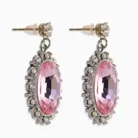 Серьги со стразами "Овал грань", цвет розовый в серебре
