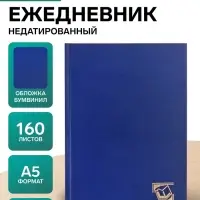 Ежедневник недатированный А5, 160 листов, обложка бумвинил, синий