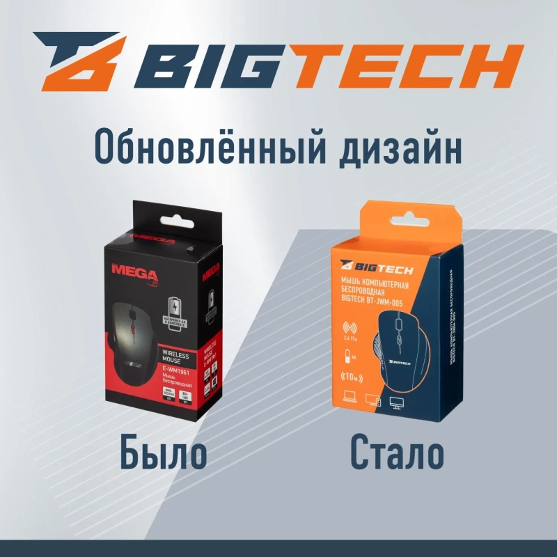 Мышь компьютерная черная/серая, 1000-1600DPi, 2.4Ггц BT-JWM-005/E-WM1961