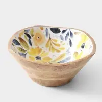 Салатник &laquo;Желтые и синие цветы&raquo;, 29&times;29&times;11 см, дерево манго