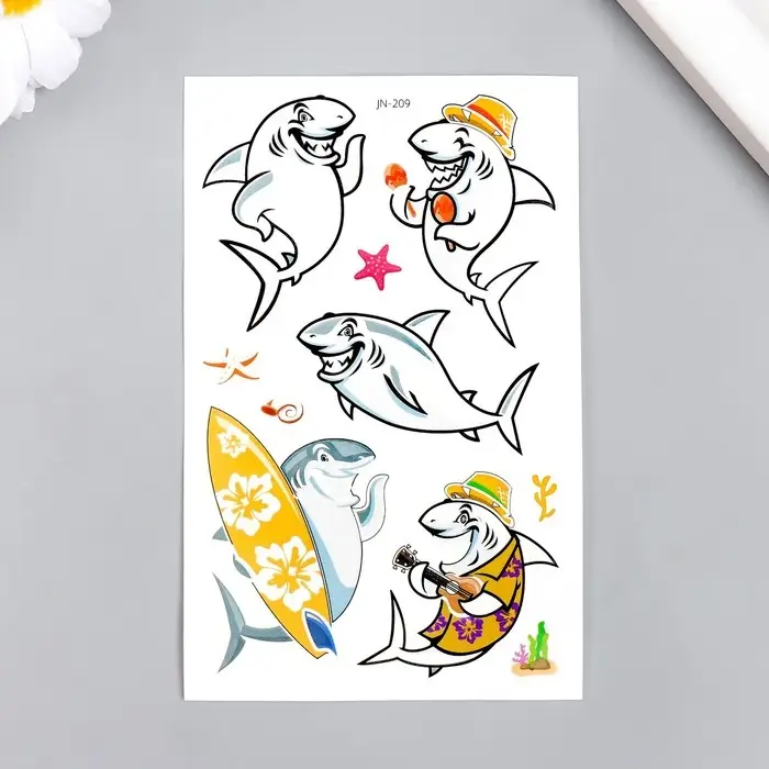 Переводные тату на тело цветные светящаяся «Акулы», 12×7.5 см, МИКС