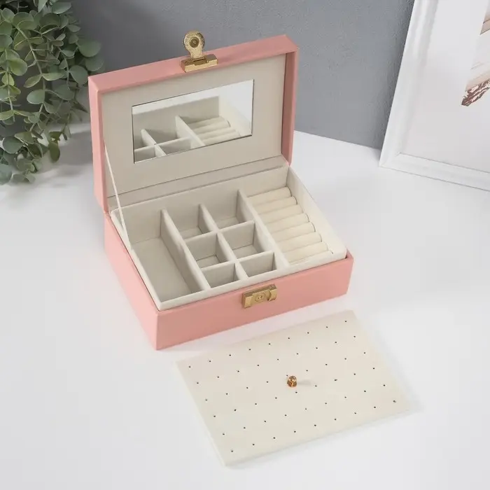 Шкатулка для украшений &laquo;Стёганная. Полоски&raquo;, с зеркалом, искусственная кожа, с замком, розовая, 14&times;20&times;8 см