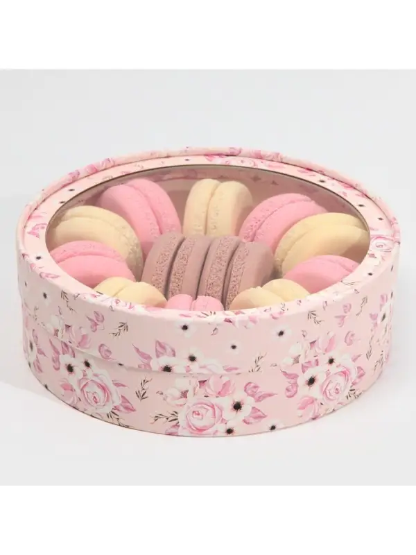 Коробка для макарун, кондитерская упаковка тубус с окном, &laquo;Цветы&raquo; 20&times;20&times;5 см