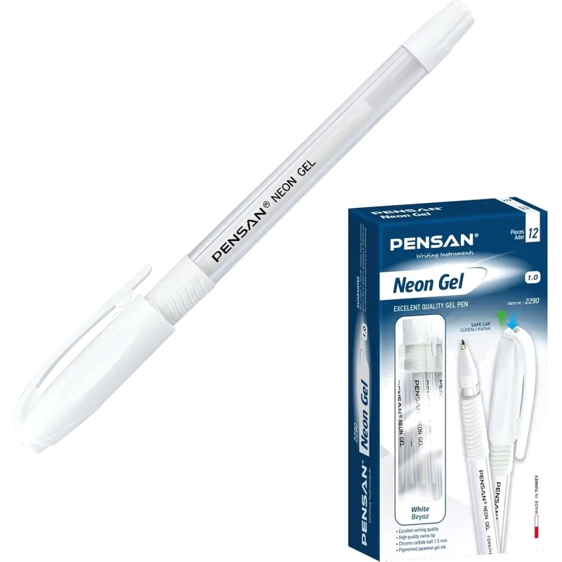 Ручка гелевая неавтомат. PENSAN NEON WHITE1,0мм,бел.черн,манж,2290/12