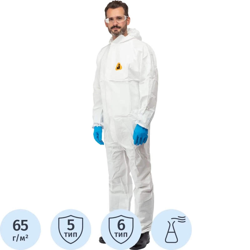Комбинезон одноразовый защитн(65г/м2)с кап.JetaSafety JPC60 Element бел рXL