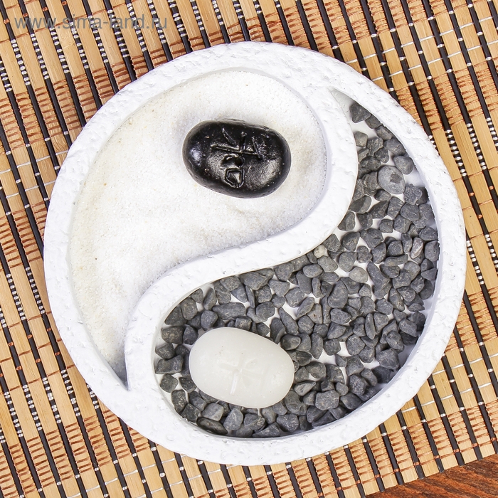 Сад камней Дзен  Сад камней Дзен "Инь-ян" белый, песок белый и чёрный + аромапалочки 3 шт 2,5х15,5х15,5 см