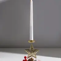Подсвечник металл на 1 свечу "Ажурная звезда с новогодним декором" золото d=2 см 9х9х15,5 см   10874