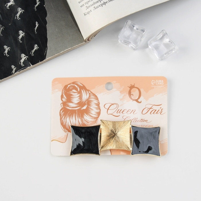 Заколка-автомат для волос Заколка-автомат для волос "Геометрия" три квадрата, 7,5 см, тёмная эмаль