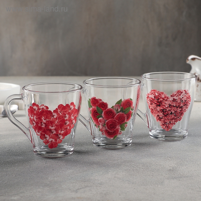 Кружка стеклянная «Цветочное сердце», 250 мл, рисунок МИКС Кружка стеклянная «Цветочное сердце», 250 мл, рисунок МИКС