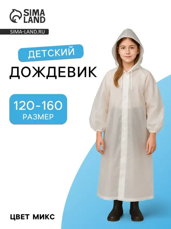 Дождевик детский, рост 120-160 см, ЭВА 85 г, МИКС