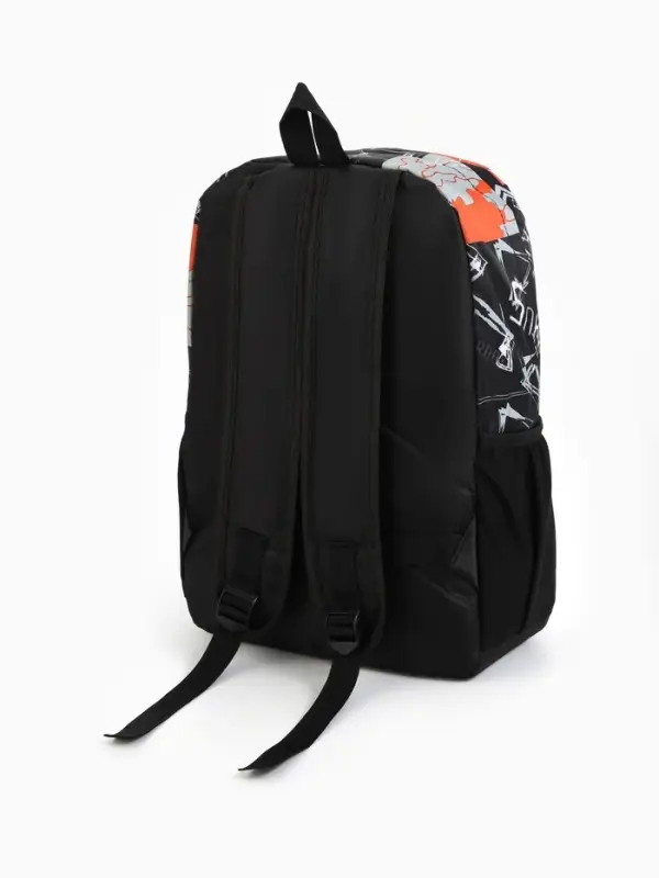 Рюкзак школьный на молнии, с карманами, с принтом, размер 30&times;13&times;42 см, чёрный/оранжевый